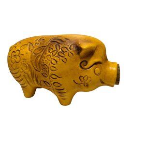 California Pottery 10" Yellow Piggy Bank Floral Etching Cork Stopper Nose